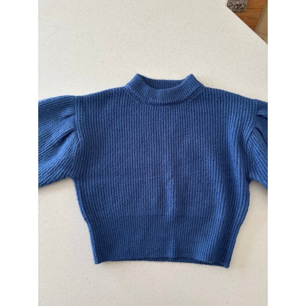 Forever 21 Women’s Blue Mock Neck Cropped Sweater Chunky Knit Pullover - Picture 8 of 15